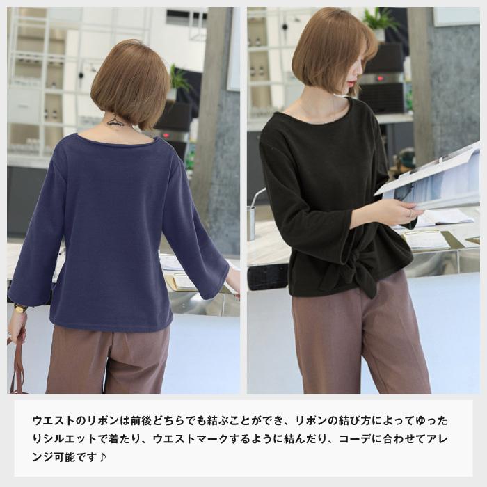 レディース トップス カットソー プルオーバー ニット リボン 長袖