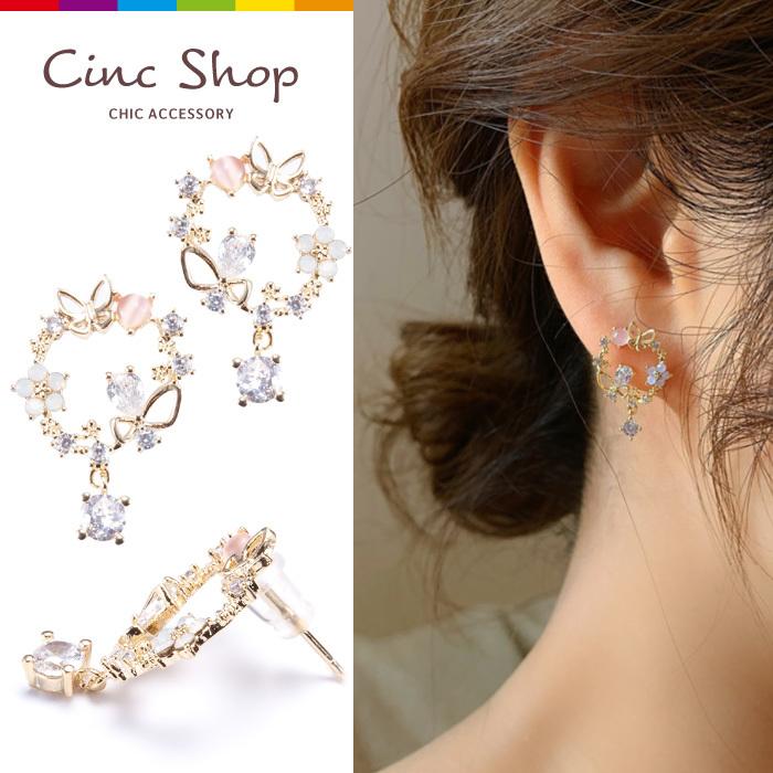 ピアス 金属アレルギー フラワー 花 リース ビジュー バタフライ 上品 小さめ 小ぶり アクセ アクセサリー S925 スターリングシルバー Cinc Shop Paypayモール店 通販 Paypayモール