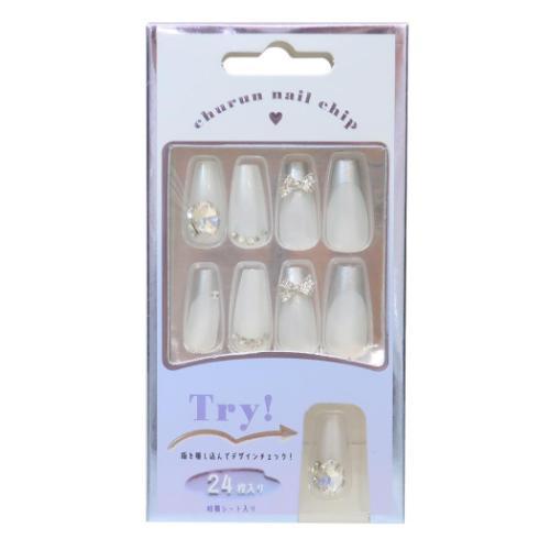 コスメ雑貨 ネイルチップロングスクエアタイプ PEARL WHITE カミオ