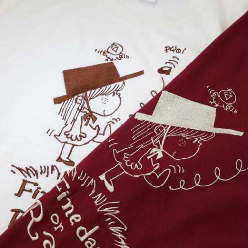水森亜土 刺繍ロングスリーブT-SHIRTS Tシャツ オンナノコ