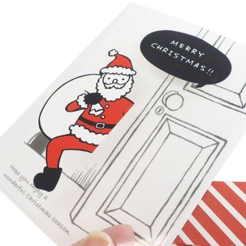 クリスマスカード ウォール ステッカーカード ひょっこりサンタ APJ