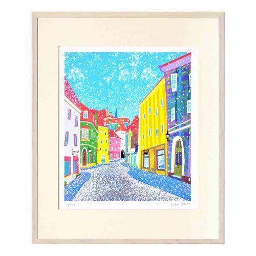はりたつお★雪降るタリン歴史地区（エストニア）限定版画 7/300 アートフレーム はりたつお ジクレー版画 雪降るタリン歴史地区