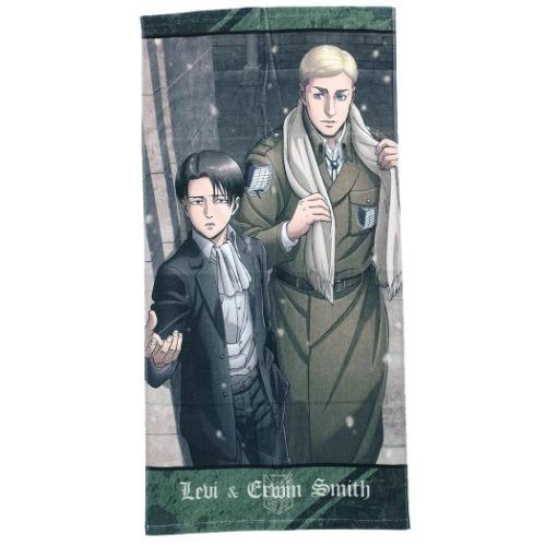 進撃の巨人　ビジュアル　バスタオル リヴァイ &エルヴィン　120㎝×60㎝ 進撃の巨人 ビジュアル ビッグタオル バスタオル アニメキャラクター 2