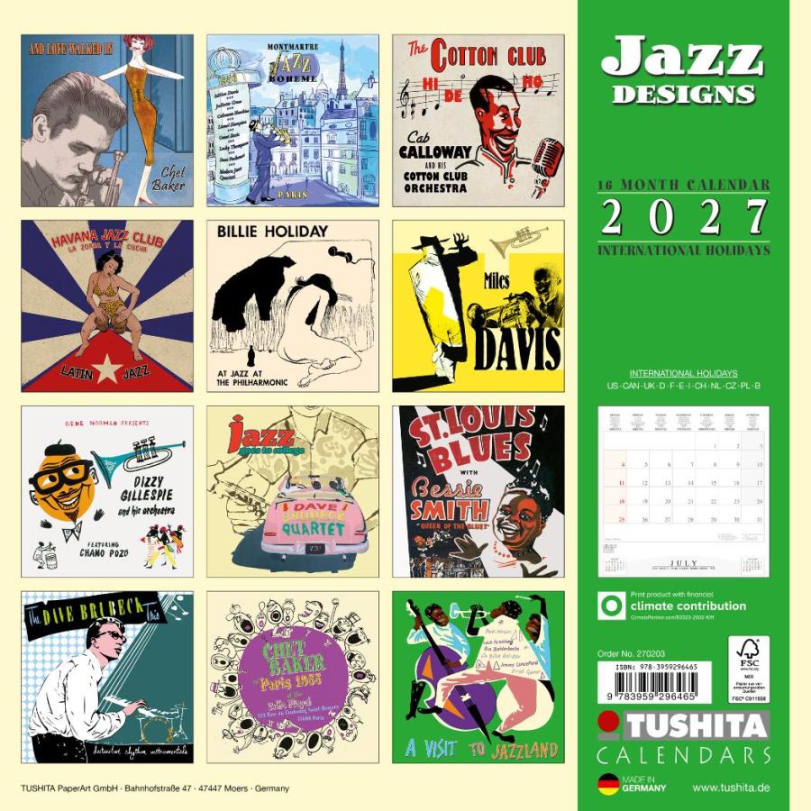 2027 Calendar TUSHITA 壁掛けカレンダー2027年 Jazz Designs ハート