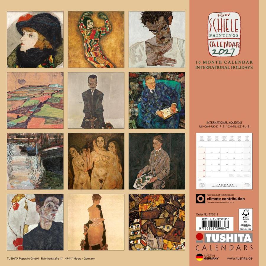 2027 Calendar TUSHITA 壁掛けカレンダー2027年 Egon Schiele