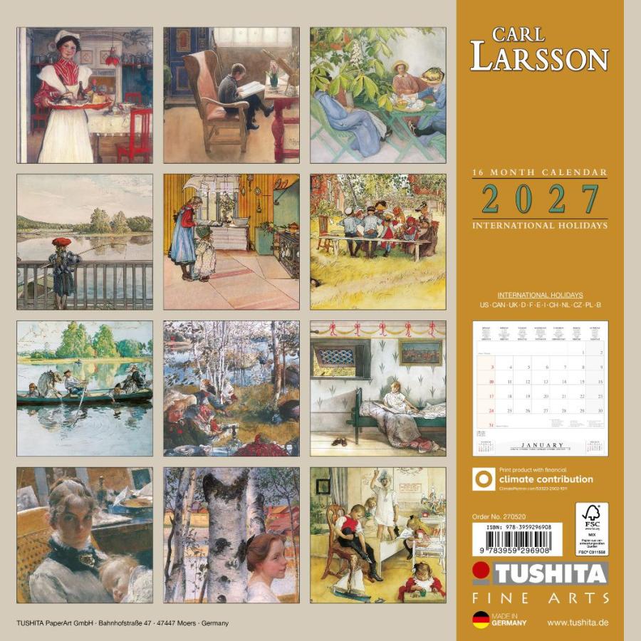 壁掛けカレンダー2027年 TUSHITA 2027 Calendar ハートアート