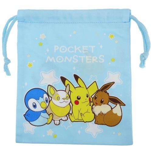 ポケモン キャラクター 巾着袋 きんちゃくポーチ S サックス アウトレット品 ピカチュウ グッズ ポッチャマ ポケットモンスター イーブイ ワンパチ