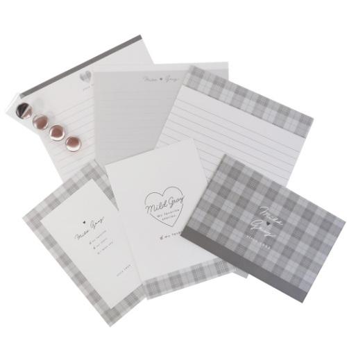 レターセット シンプル レター マイルドグレー チェック Q Lia クーリア 便箋 封筒 Qla キャラクターのシネマコレクション 通販 Yahoo ショッピング