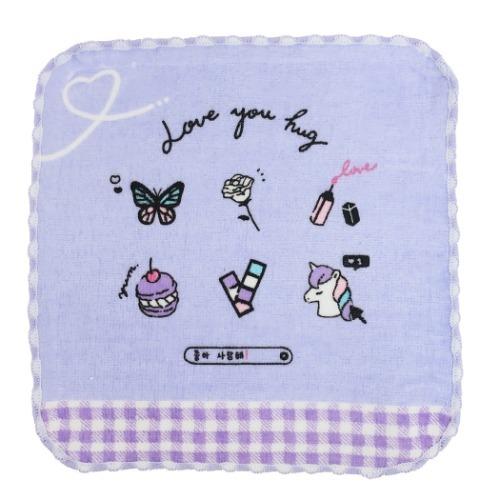 ミニタオル かわいい ハンカチタオル ラブユーハグ パープル グッズ 21aw オンライン限定商品
