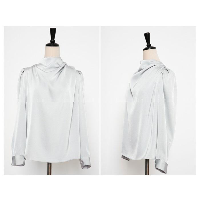 【冬♪新作】【全2色】ドレープ長袖ブラウス　スカイグレー ブラック【drape-h120906top】(mja)(221215) 冬♪新作】【全2色】ドレープ長袖ブラウス スカイグレー