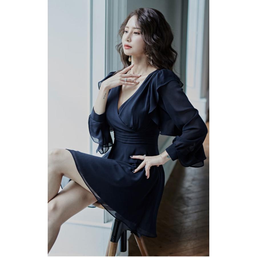 無料配達 S M L Flare Nlux 送料無料 Mja 1028 ネイビー ラベンター Style 全2色 深vフレアミニ ワンピース Premium 最高級 Luxury フレアシルエットが美しいミニワンピース ワンピース チュニック