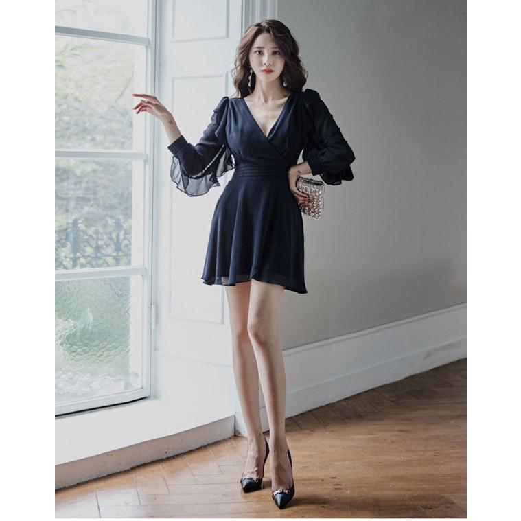 無料配達 S M L Flare Nlux 送料無料 Mja 1028 ネイビー ラベンター Style 全2色 深vフレアミニ ワンピース Premium 最高級 Luxury フレアシルエットが美しいミニワンピース ワンピース チュニック