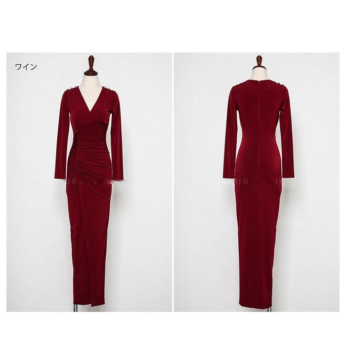 PREMIUM】【最高級☆LUXURY STYLE】ゴールドボタンロングドレス ワイン