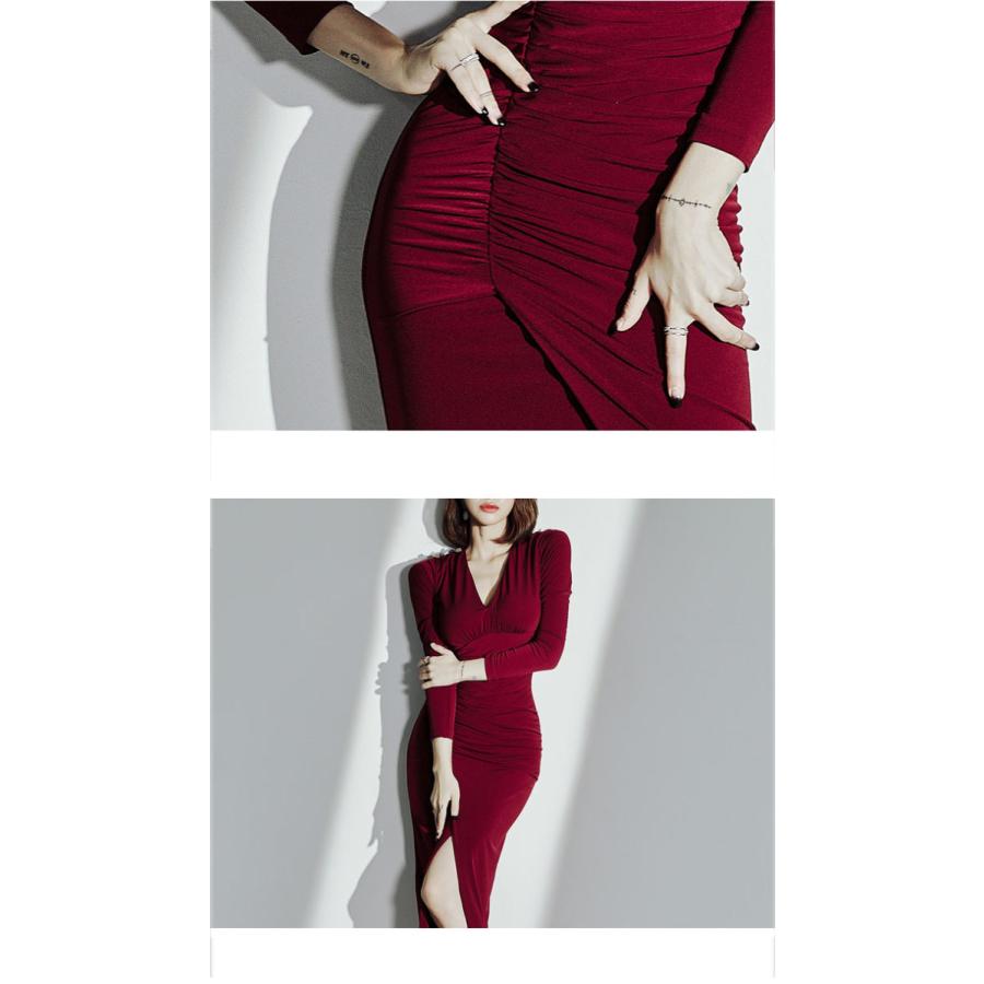 PREMIUM】【最高級☆LUXURY STYLE】ゴールドボタンロングドレス ワイン