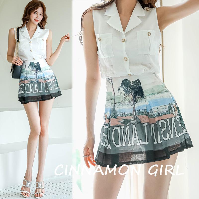 【PREMIUM】【最高級★LUXURY STYLE】【全2色】プリントキューロットミニスカート パープル ブラック S/M【printing