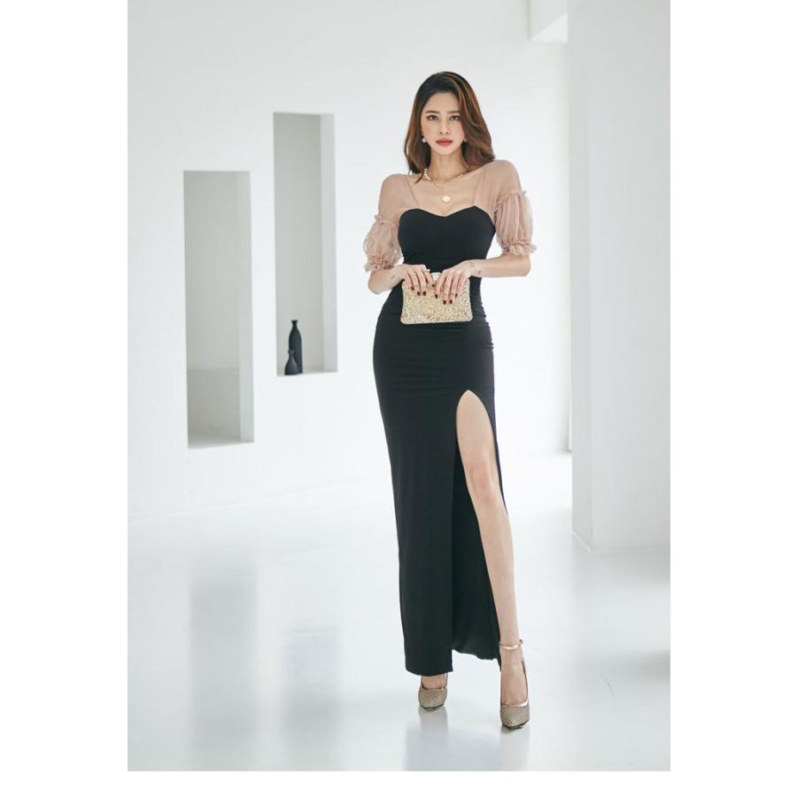 【PREMIUM】【最高級★LUXURY STYLE】【夏♪新作】【全2色】配色ロングドレス ワンピース ベージュ ブラック S/M/L【see-y052003lux】(mja)(0610)_1