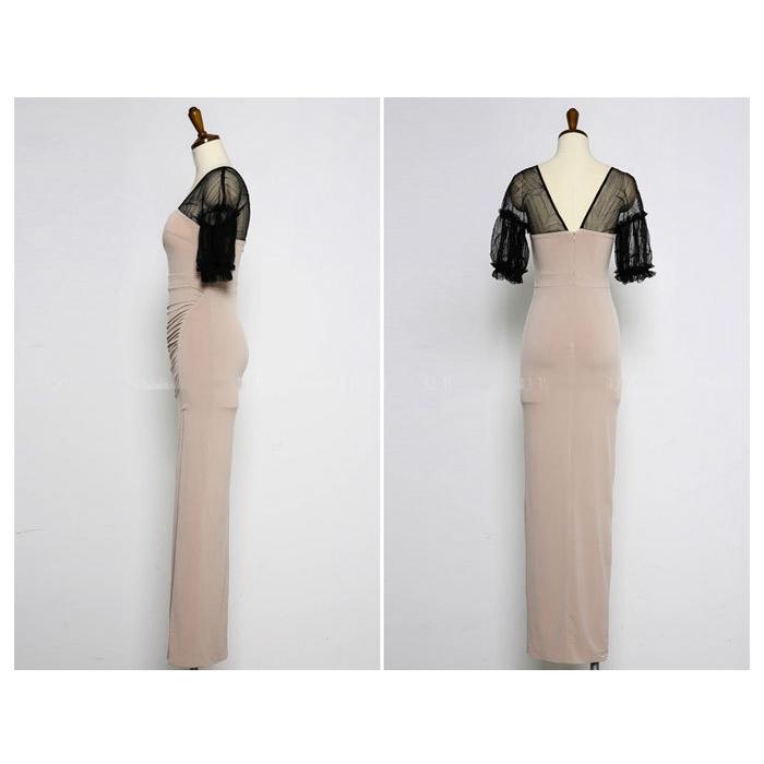 【PREMIUM】【最高級★LUXURY STYLE】【夏♪新作】【全2色】配色ロングドレス ワンピース ベージュ ブラック S/M/L【see-y052003lux】(mja)(0610)_11