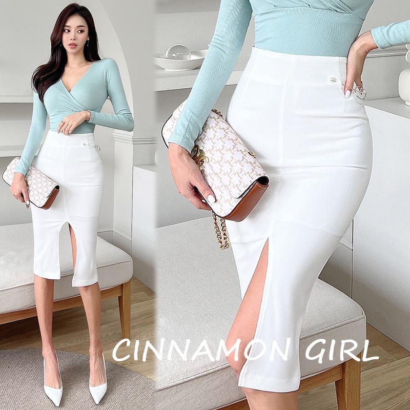 スリットタイトミディアムスカート ホワイト パープル ブラック S/M(lam)(220110)