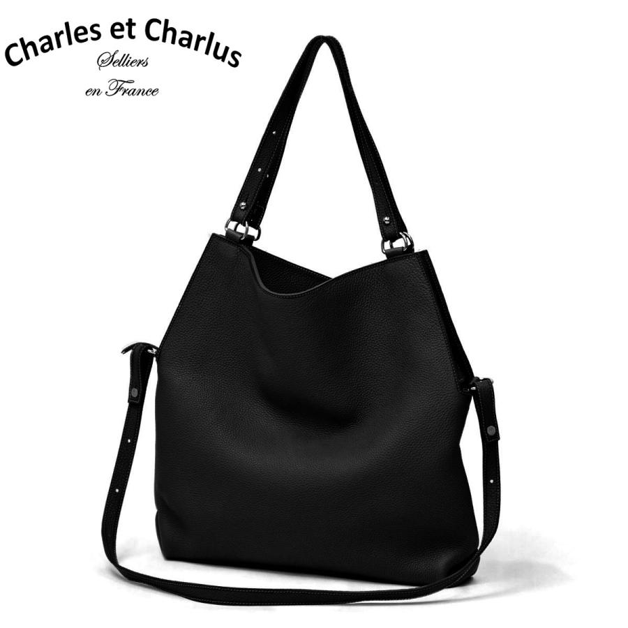 【美品】シャルルエシャルリュス　3way バゲットバッグ　シボ革　グレージュ NOIR（PORTER） Charles et Charlus【シャルル・エ・シャルリュス