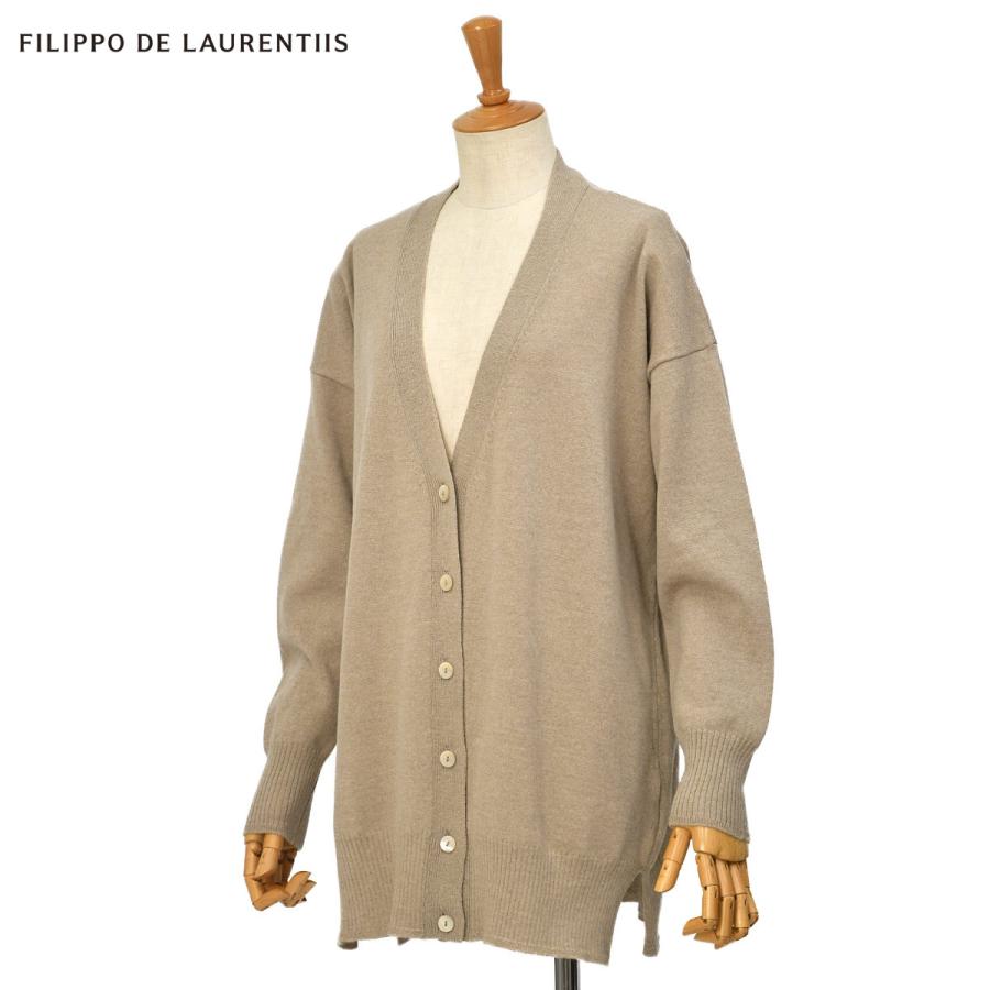 FILIPPO DE LAURENTIIS【フィリッポ デ ローレンティス】Vネックカーディガン CB1MLDROP WSC14R SABBIA ウール カシミヤ ベージュ | 