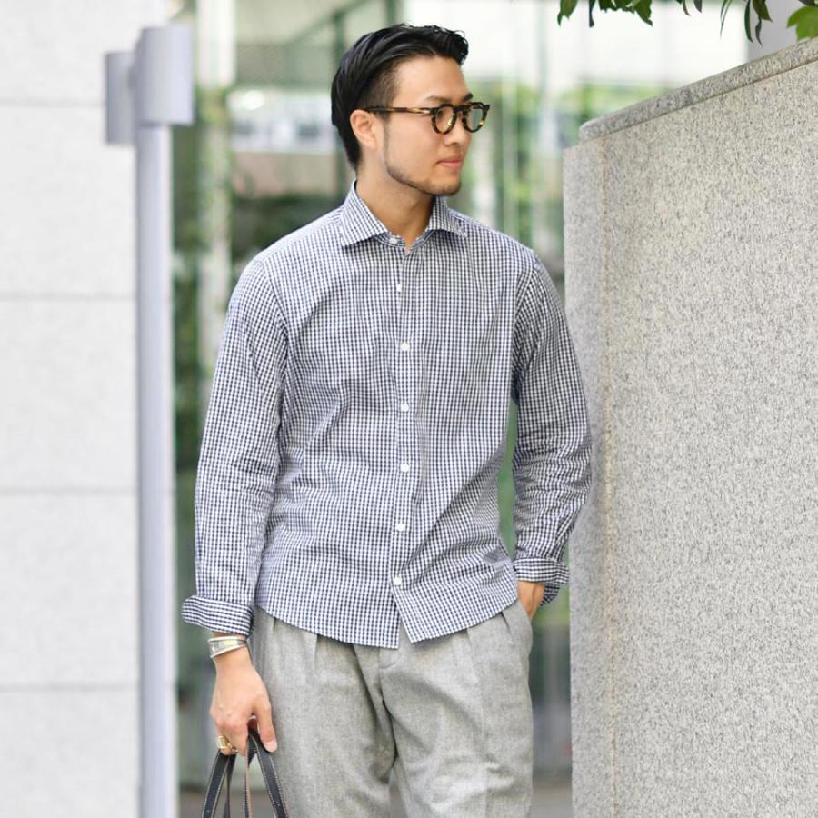 Giannetto【ジャンネット】コットンシャツ VINCIFIT ダーツ無し 269700V81 0005 ギンガムチェック ネイビー | GIANNETTO | 07