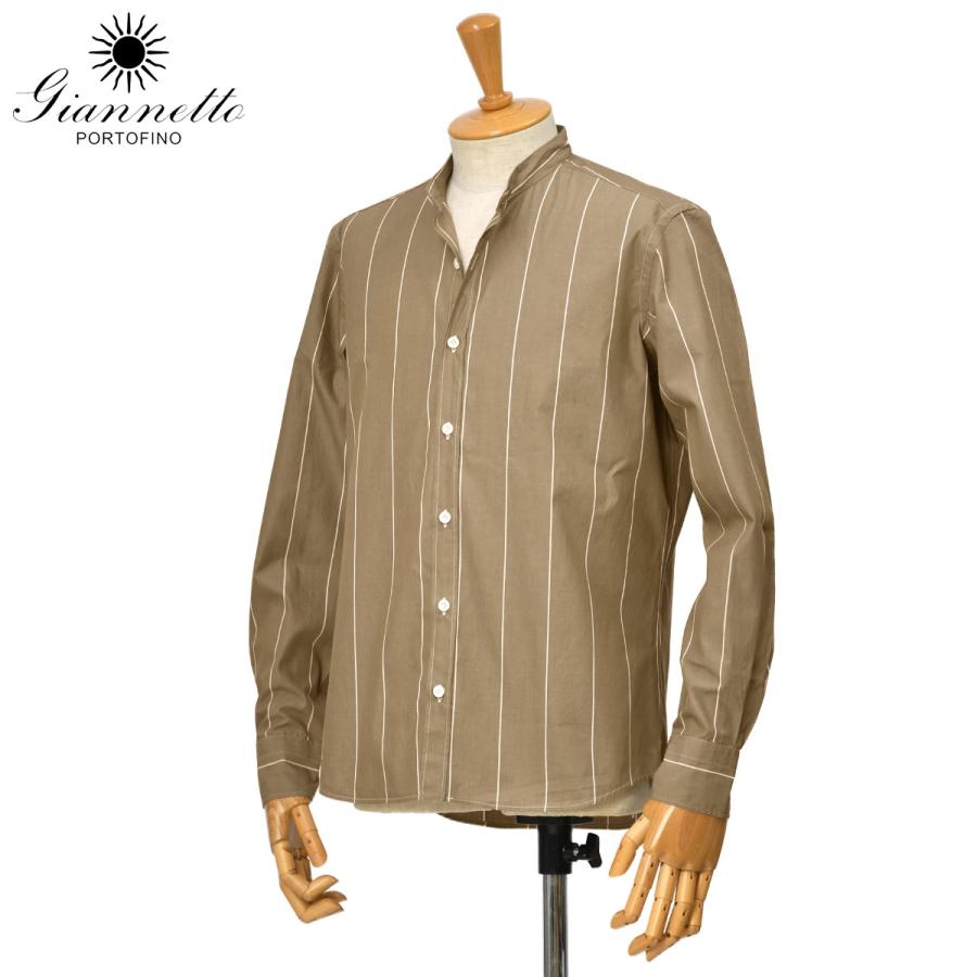 Giannetto【ジャンネット】コットンバンドカラーシャツ VINCIFIT(Relax recommend) 206700VLU 0004 ストライプ ブラウン | GIANNETTO