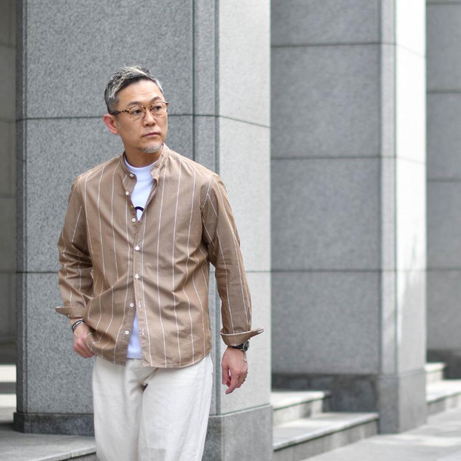 Giannetto【ジャンネット】コットンバンドカラーシャツ VINCIFIT(Relax recommend) 206700VLU 0004 ストライプ ブラウン | GIANNETTO | 09