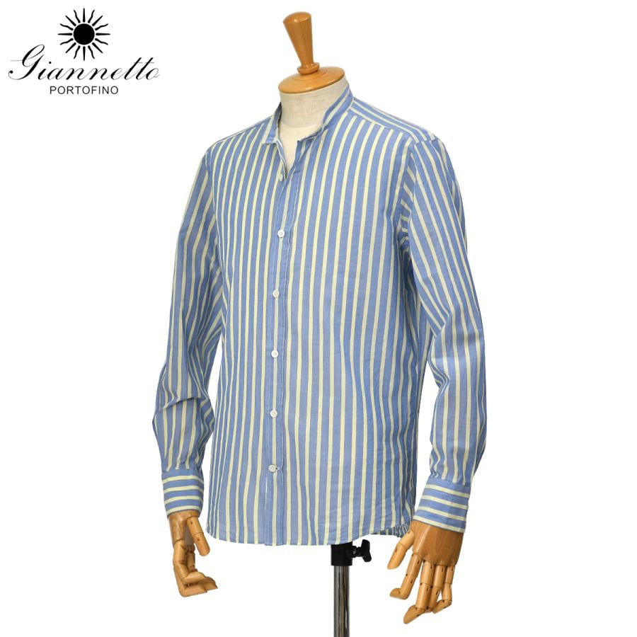 Giannetto【ジャンネット】コットンバンドカラーシャツ VINCIFIT(Relax recommend) 209700VLU 0003 ストライプ ブルーイエロー | GIANNETTO