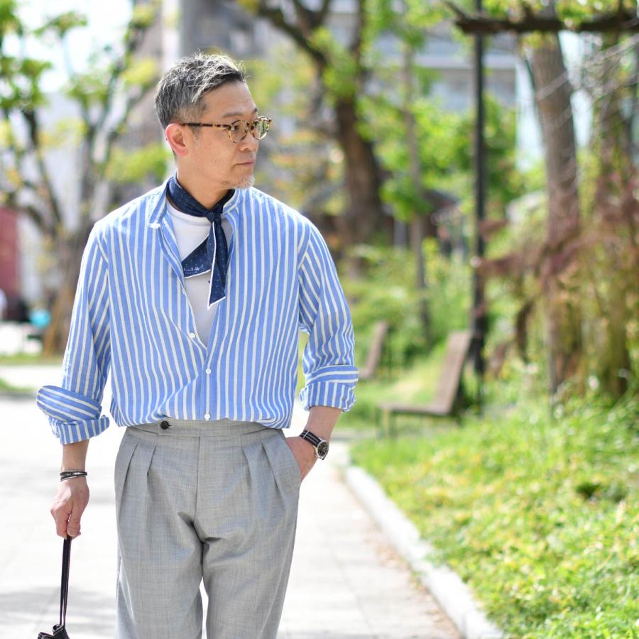 Giannetto【ジャンネット】コットンバンドカラーシャツ VINCIFIT(Relax recommend) 209700VLU 0003 ストライプ ブルーイエロー | GIANNETTO | 08