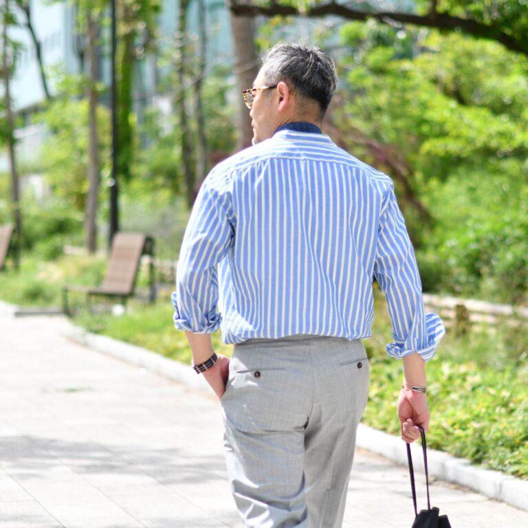 Giannetto【ジャンネット】コットンバンドカラーシャツ VINCIFIT(Relax recommend) 209700VLU 0003 ストライプ ブルーイエロー | GIANNETTO | 09