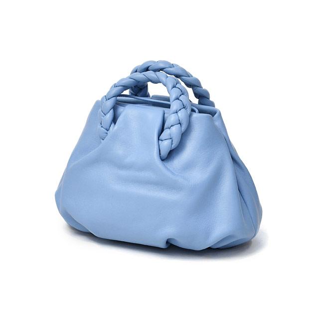 HEREU Bombon Long Hair ダークブルー バッグ BOMBON CRINKLED GLOSSY - Plaited-handle Leather Handbag – Hereu Studio