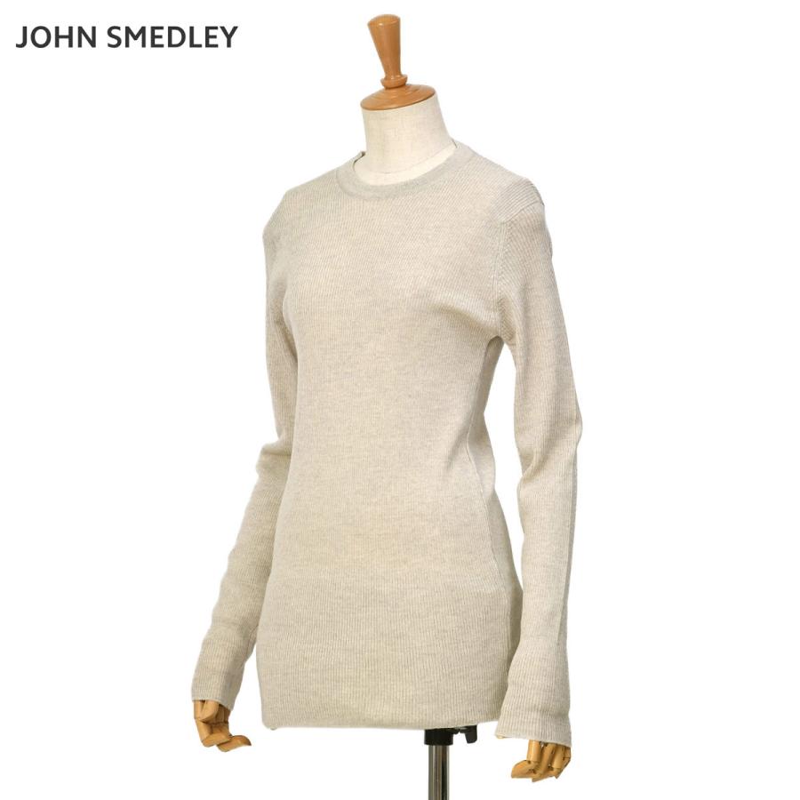 JOHN SMEDLEY【ジョンスメドレー】リブクルーネックニット 30G NOLAH GREY FREECE ウール ライトグレーベージュ | JOHN SMEDLEY
