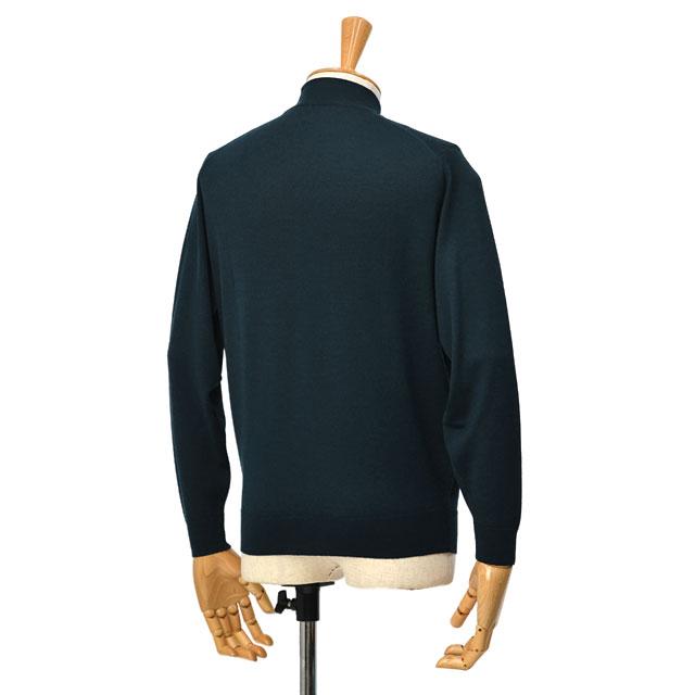 JOHN SMEDLEY ウールコットン 30G ニットポロ ダークグリーン M 長袖コットンニットクラシックポロシャツ30G EASY FIT