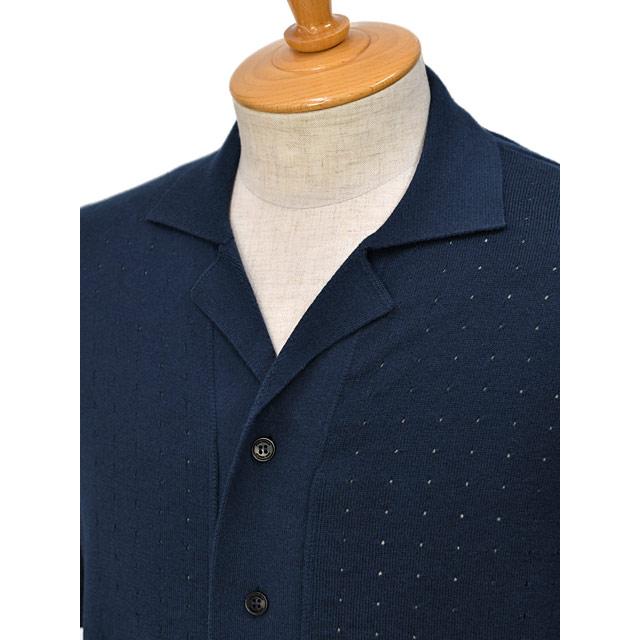 JOHN SMEDLEY【ジョンスメドレー】アイレット柄半袖カーディガン 24G ROWARTH FRENCH NAVY シーアイランドコットン ネイビーブルー | JOHN SMEDLEY | 02