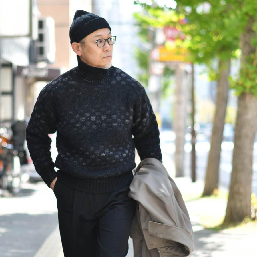 roberto collina【ロベルト コリーナ】モックネックニット 46006 NERO GRI アルパカ ウール ポリアミド ブラック グレーの画像