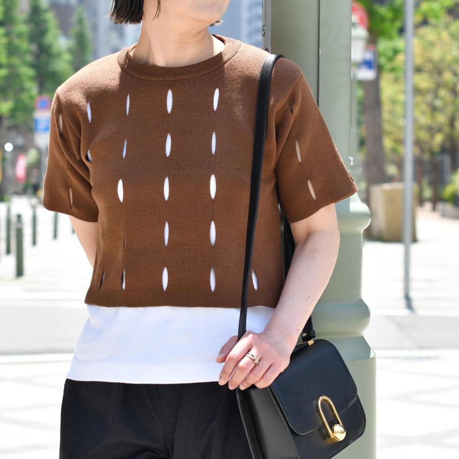 SCAGLIONE【スカリオーネ】クルーネック半袖ニット DMC020 101 BROWN コットン ブラウン｜cinqessentiel｜09