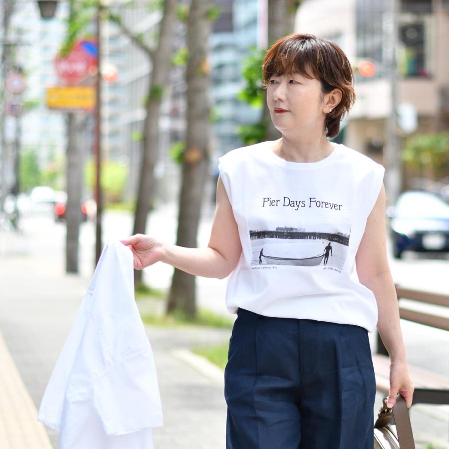 three dots【スリードッツ】グラフィックスリーブレスTシャツ AK0004Y 009 PIERDAYS コットン ホワイトの画像