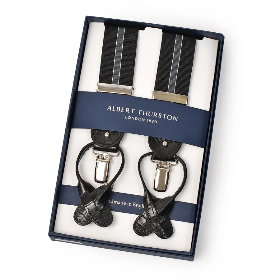 ALBERT THURSTON【アルバートサーストン】サスペンダー/ブレイシス 35MM 2202 146 46A クロコ型押し ストライプ ブラック | albert thurston
