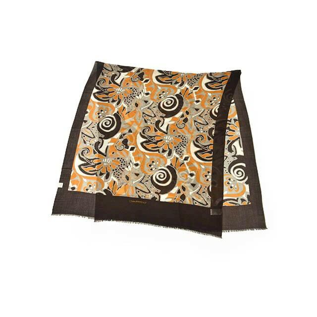 19 ANDREA'S 47【アンドレアズ】大判ストール 7428 c/c21 DARK BROWN カシミヤ ボタニカル ダークブラウン×イエローの画像