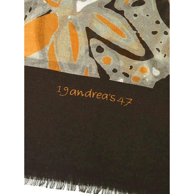19 ANDREA'S 47【アンドレアズ】大判ストール 7428 c/c21 DARK BROWN カシミヤ ボタニカル ダークブラウン×イエローの画像