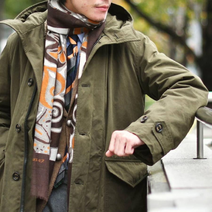 19 ANDREA'S 47【アンドレアズ】大判ストール 7428 c/c21 DARK BROWN カシミヤ ボタニカル ダークブラウン×イエローの画像
