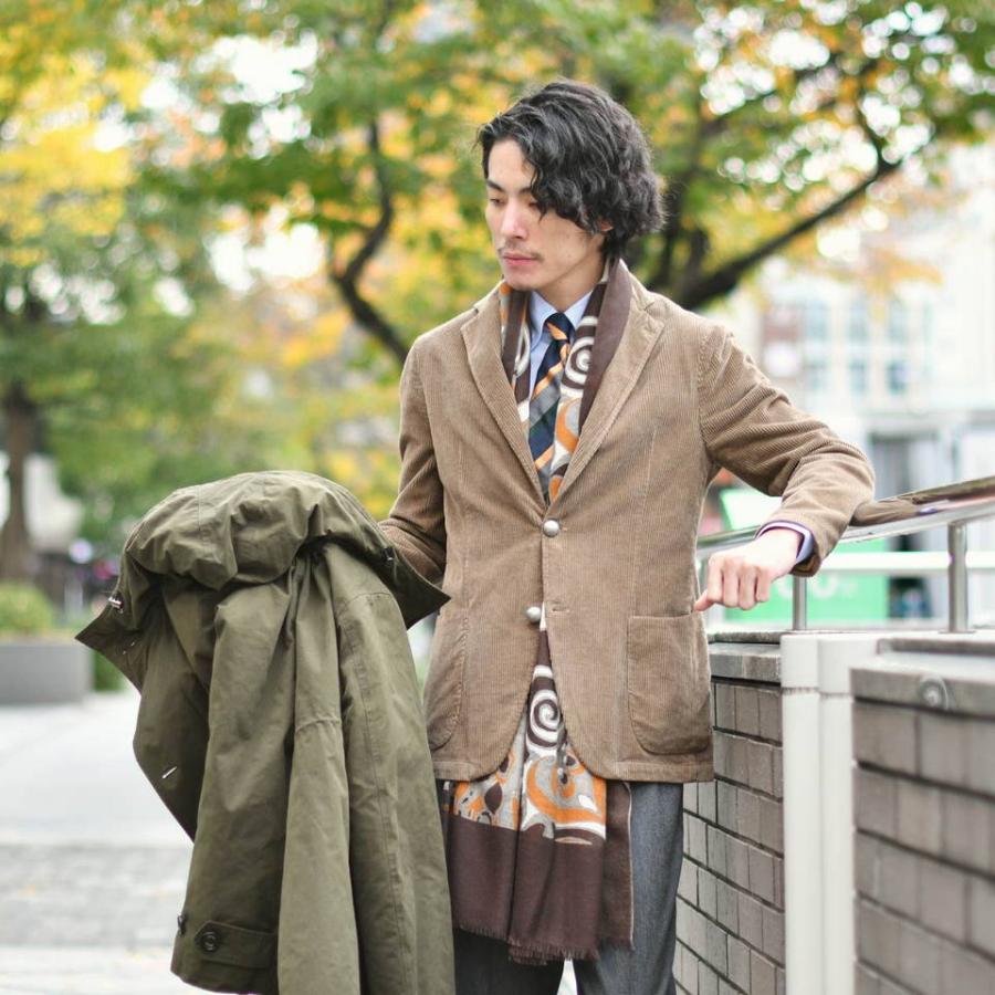 19 ANDREA'S 47【アンドレアズ】大判ストール 7428 c/c21 DARK BROWN カシミヤ ボタニカル ダークブラウン×イエローの画像