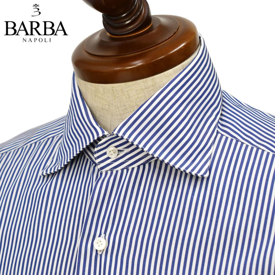 BARBA【バルバ】セミワイドカラーシャツ DENDY 44055 3 コットン ツイル ロンドンストライプ ネイビー×ホワイト | BARBA