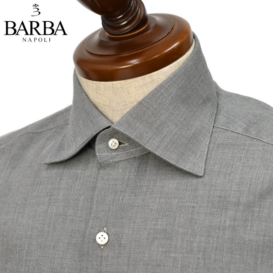 BARBA【バルバ】セミワイドカラーシャツ DENDY 50011 5 コットン ヘリンボーン チャコールグレー | BARBA