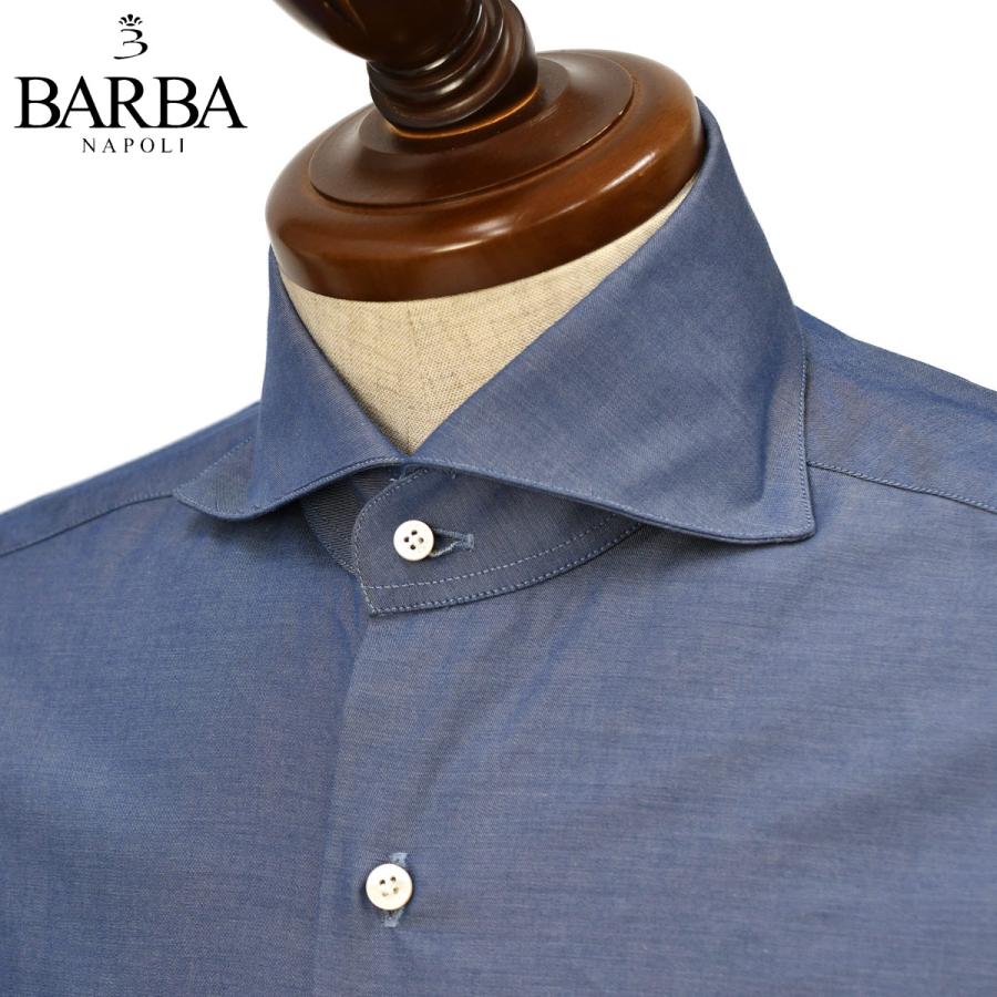 BARBA【バルバ】ホリゾンタルワイドカラーシャツ BRUNO 50097 2 コットン シャンブレー ブルー | BARBA