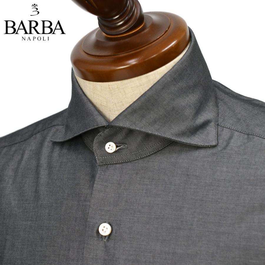 BARBA【バルバ】ホリゾンタルワイドカラーシャツ BRUNO 50097 4 コットン シャンブレー グレー | BARBA