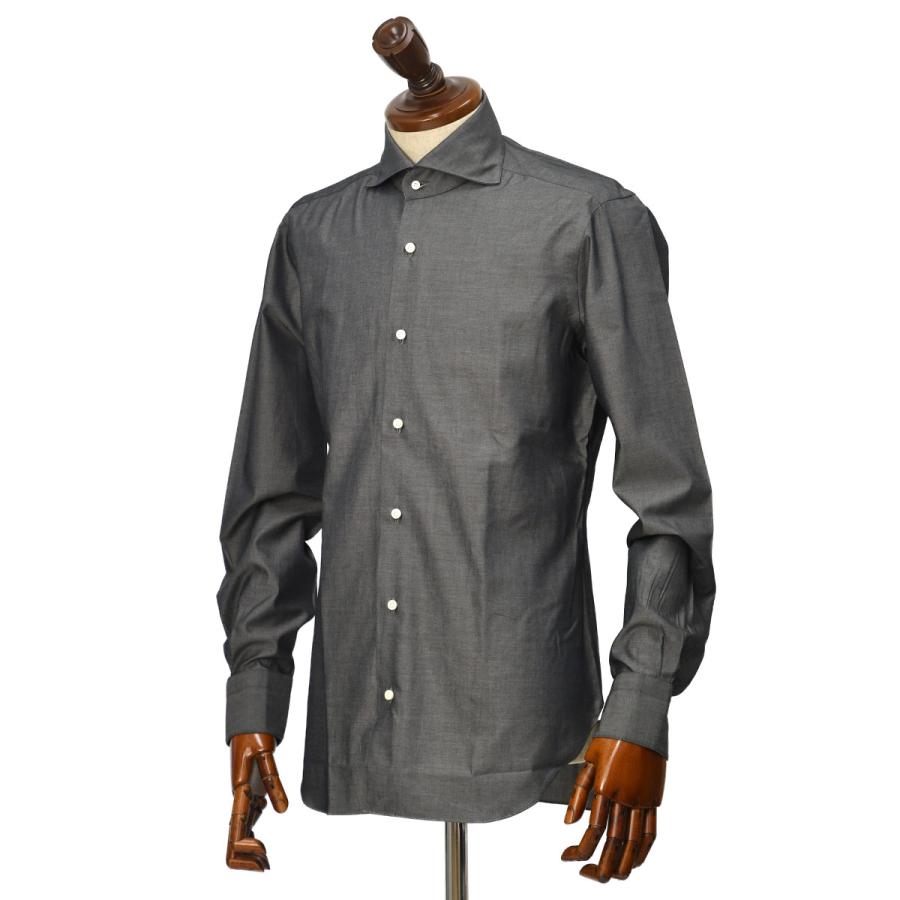 BARBA【バルバ】ホリゾンタルワイドカラーシャツ BRUNO 50097 4 コットン シャンブレー グレー | BARBA | 01