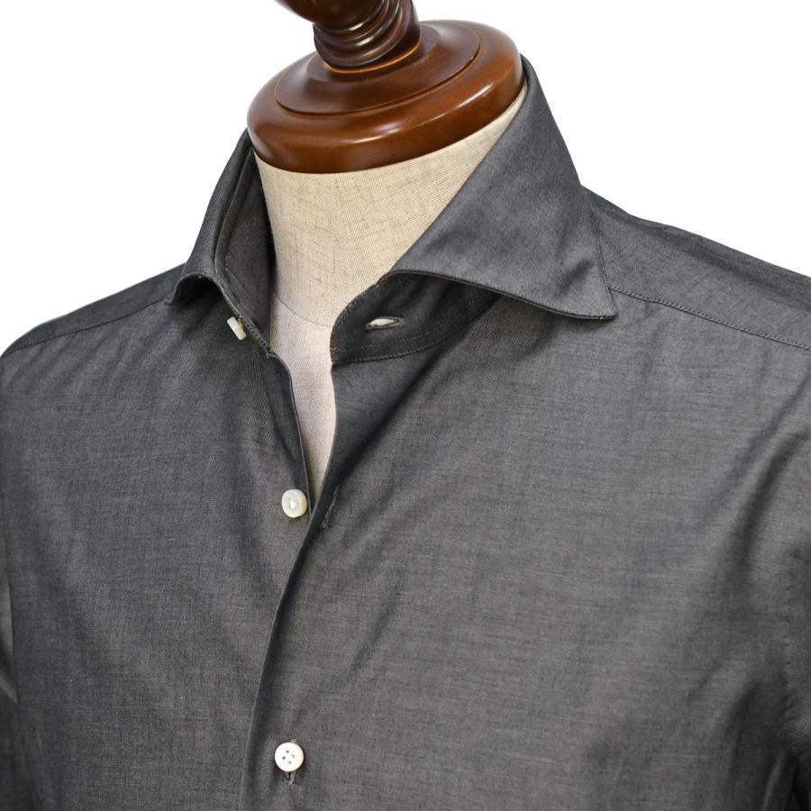 BARBA【バルバ】ホリゾンタルワイドカラーシャツ BRUNO 50097 4 コットン シャンブレー グレー | BARBA | 02