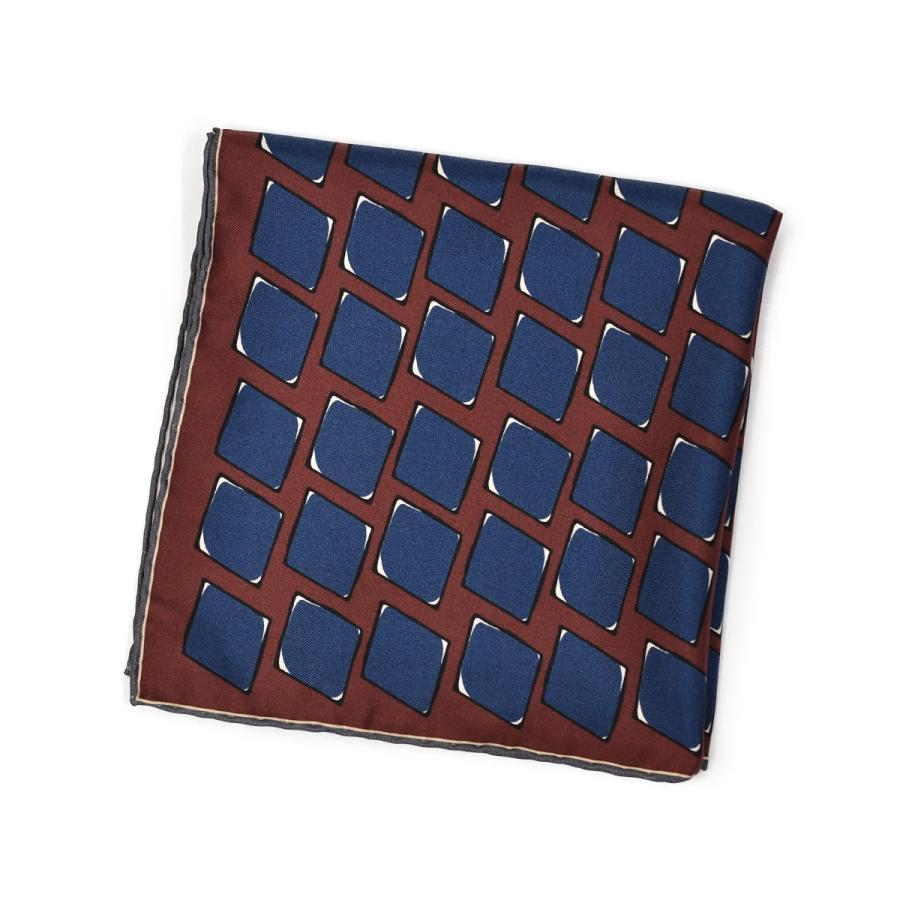 FRANCO BASSI【フランコバッシ】チーフ B113-R 1 シルク ジオメトリック ボルドー ネイビー | FRANCO BASSI