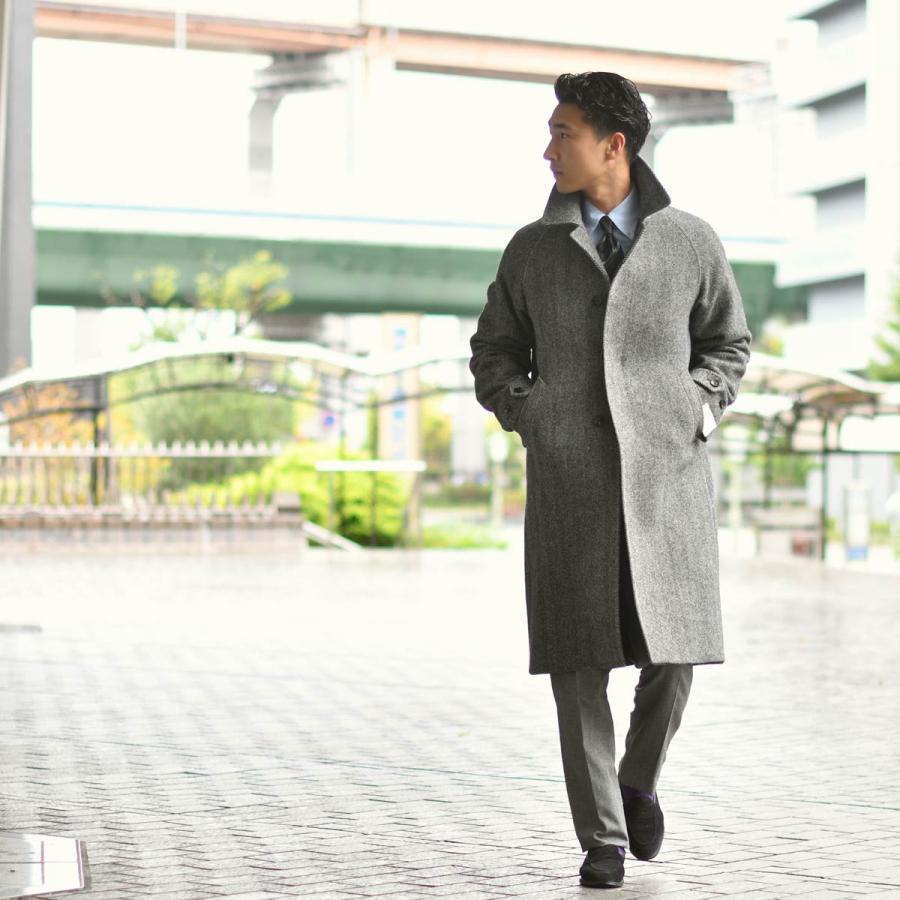 BRERAS【ブレラス】ステンカラーコート ZAGABRIA C14 201 ヴァージンウール ヘリンボーン グレーの画像